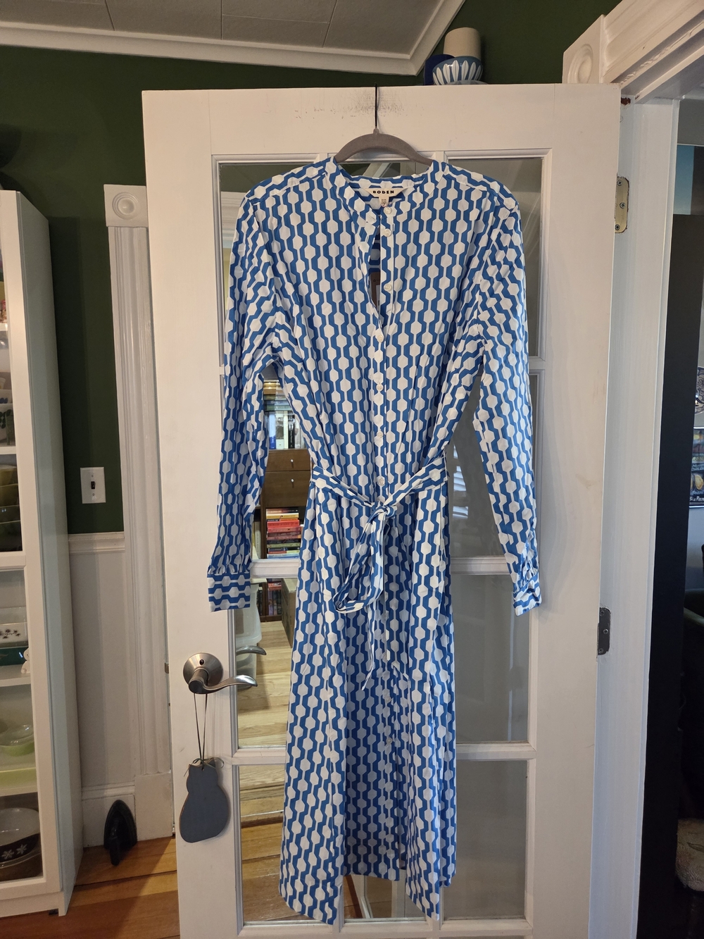 Boden Blue and White Geometric Cotton Dress - Size 14L - Picture 2 of 9